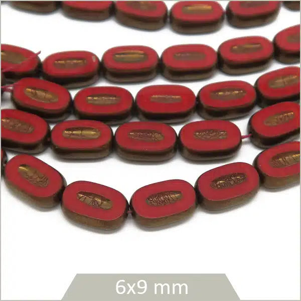 Fournisseur perles en verre tchèque ovale rouge