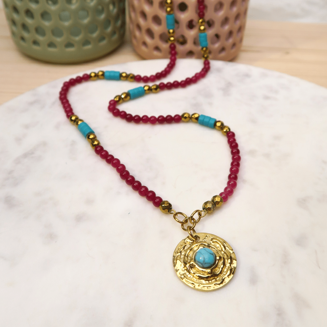 DIY sautoir pierres et pendentif acier