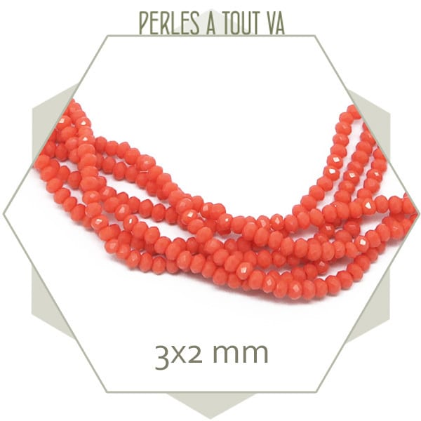 190 perles de verre donut rose orangé, corail 3x2 mm