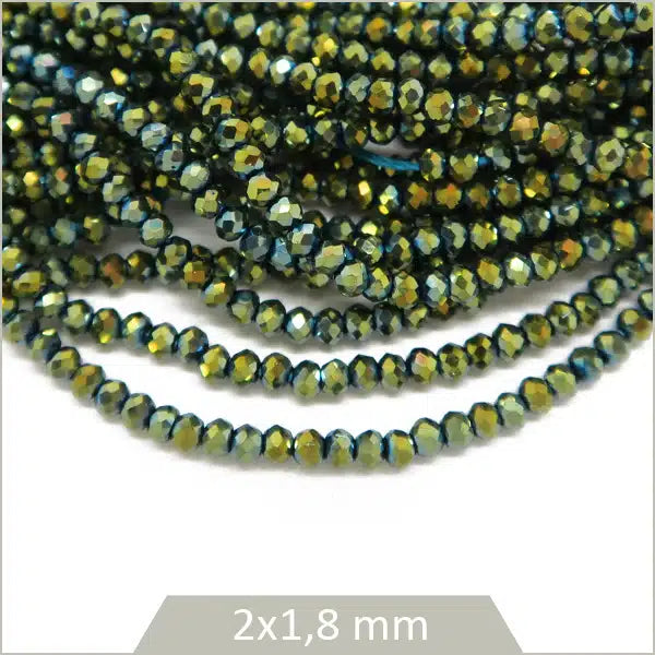 Rang perles donut en verre doré kaki irisé