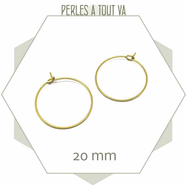 20 créoles en laiton brut doré 20 mm