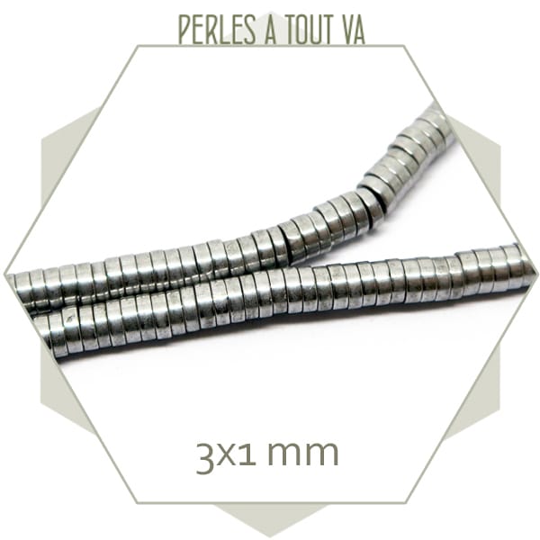 400 perles rondelles en hématite métallisé couleur argent