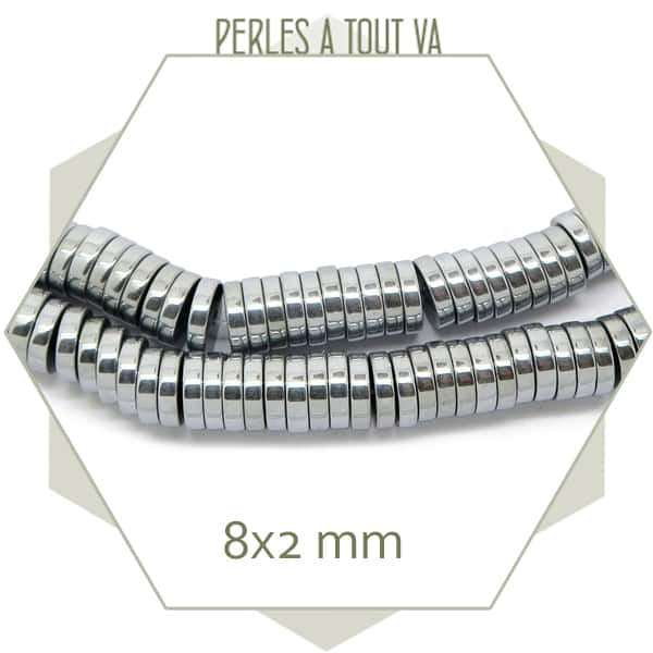 Achat perles rondelles en hématite argent