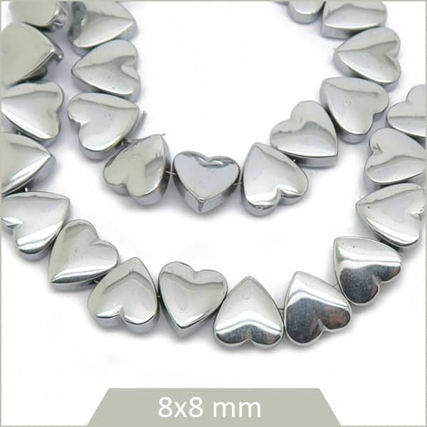 Env. 18 perles coeur en hématite argent 8 mm pour bracelet