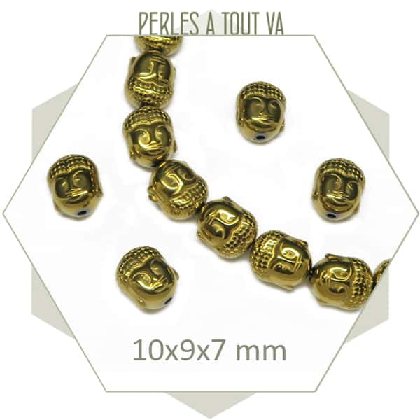 Perles hématite bouddha doré