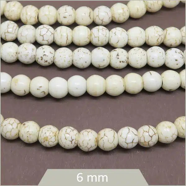 Lot De 40 Perles Heishi En Howlite - Plates Et Rondes - 6x3 Mm - Couleur Beige