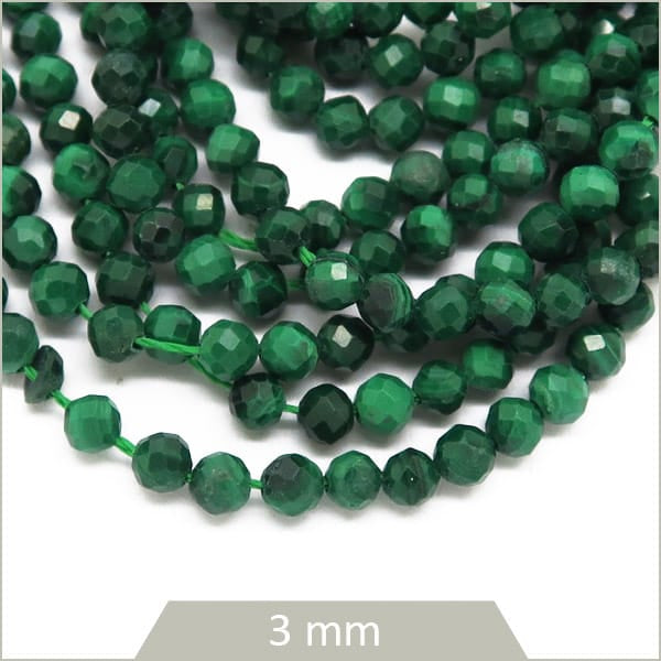 Env. 130 perles à facettes en malachite, 3 mm