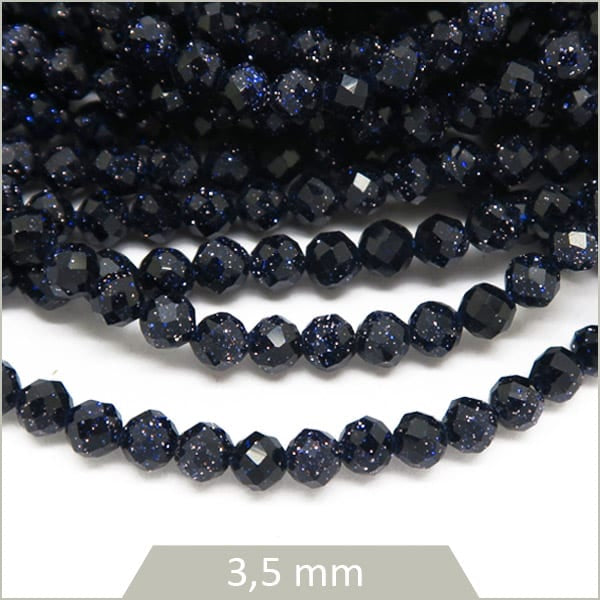 Env. 120 perles rondes à facettes 3,5 mm, Pierre de sable bleue