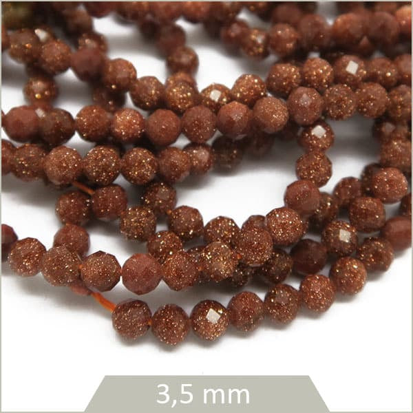 Env. 120 perles rondes à facettes 3,5mm env, Pierre de sable dorée
