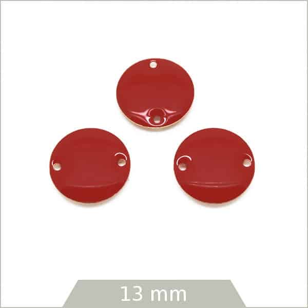 6 connecteurs effet émaillé ronds 13mm, rouge brique