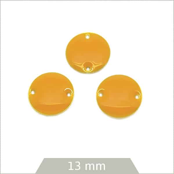 6 connecteurs effet émaillé ronds 13mm moutarde