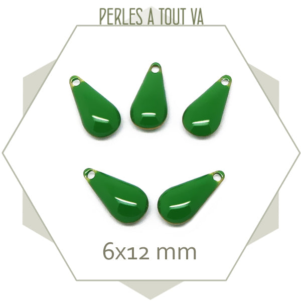 6 sequins gouttes émaillés vert