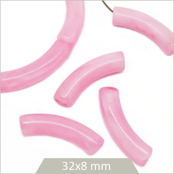 Perles acétate incurvés rose transparent