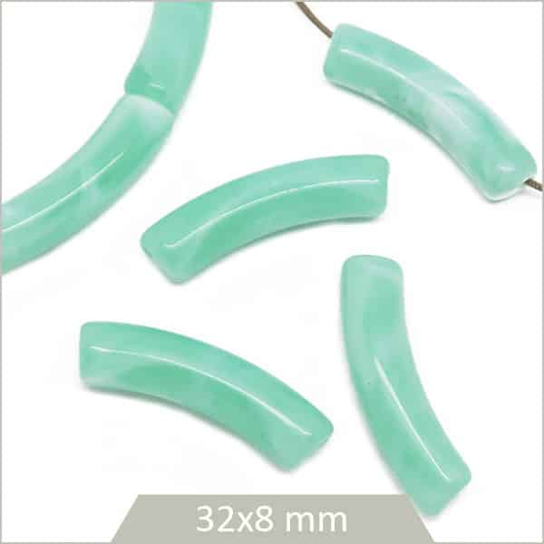 Vert: 20 perles tubes en verre 31x2mm (pv589) - Un grand marché