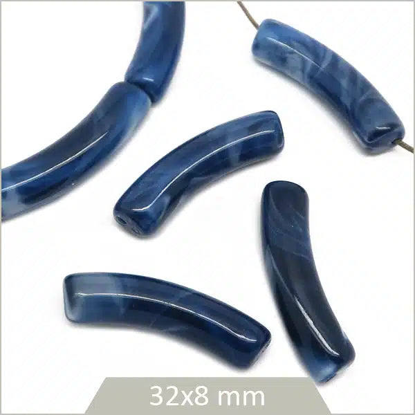 Perles tubes acetate tendance bijoux bleu nuit