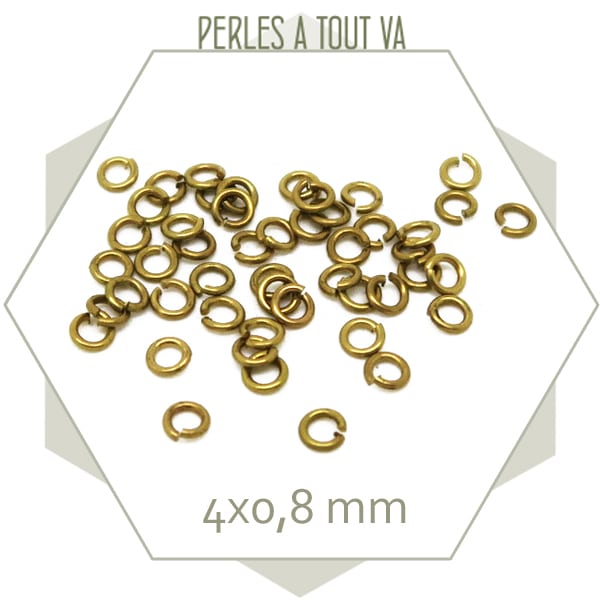 200 anneaux 4x0,8 mm laiton brut