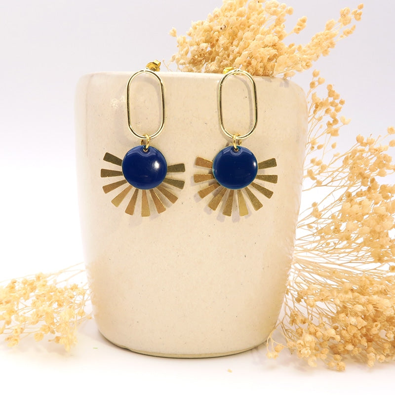 boucles oreilles soleil or et bleu