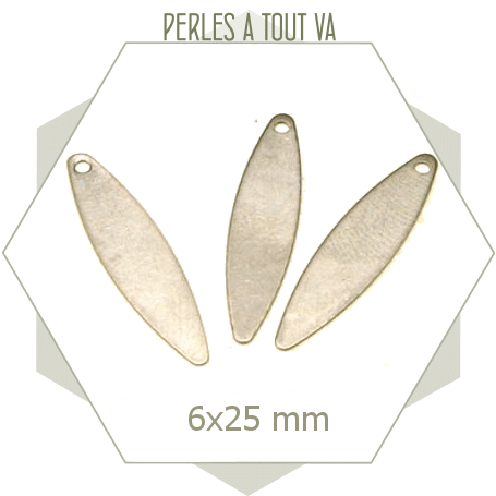 8 breloques oblongues acier mat, matériel pour bijoux personnalisés