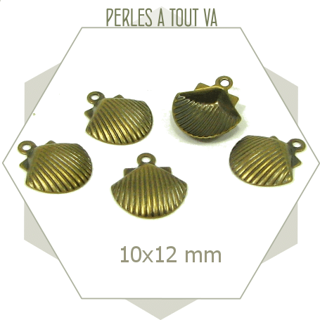 8 breloques coquillage bronze pour bijoux