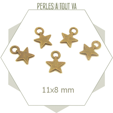 Lot de 10 breloques en forme d'étoiles couleur bronze, éléments aux faces lisses et plates