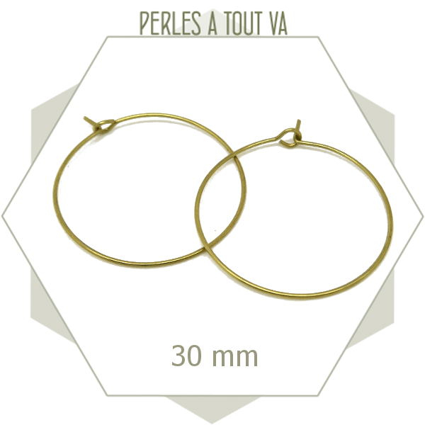 12 créoles en laiton brut 30 mm, boucles d'oreilles