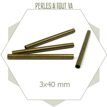 12 cylindres creux fins et allongés couleur bronze, perles rondes pour créations fantaisies