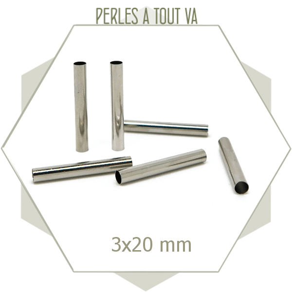 20 perles tubes argent 3x20 mm tubes pour bracelets