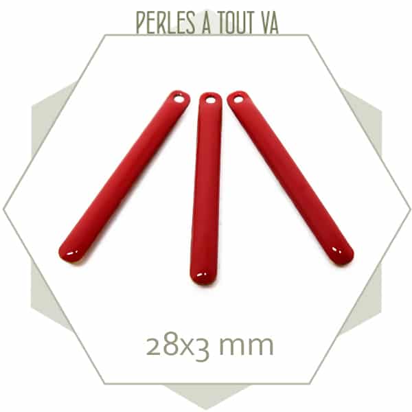 4 sequins émaillés bâtonnet 28mm rouge vif
