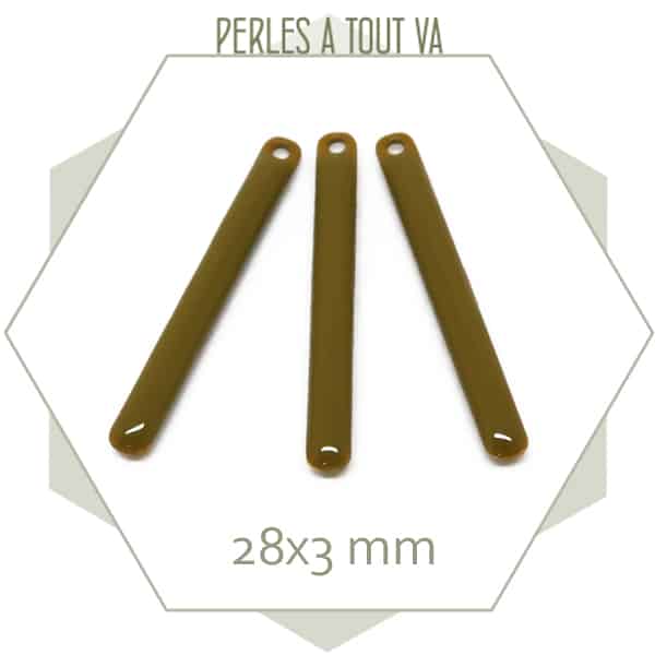 4 sequins émaillés bâtonnet 28mm vert bronze