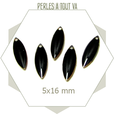 6 sequins émaillés en forme navette 5 x 16mm noir, matériel pour créations originales