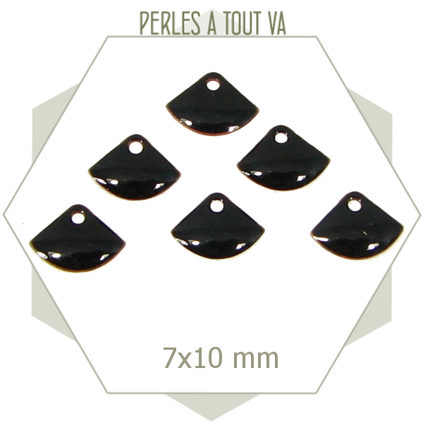 6 sequins éventails émaillés noirs, breloques émaillées