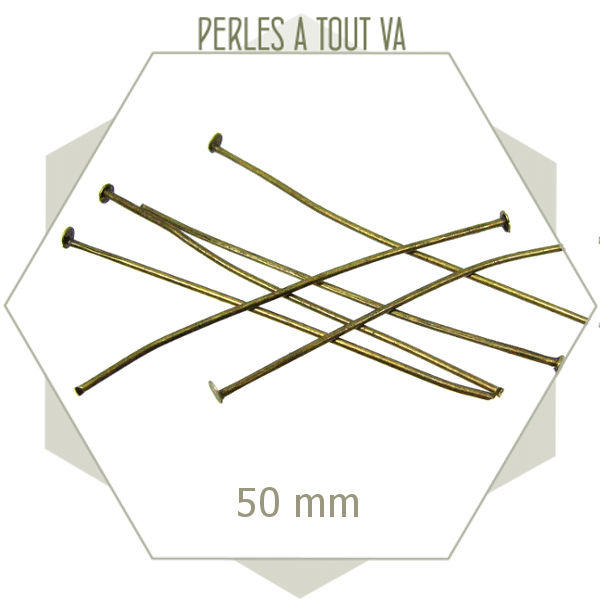 40 tiges métalliques bronze 50 mm tête plate
