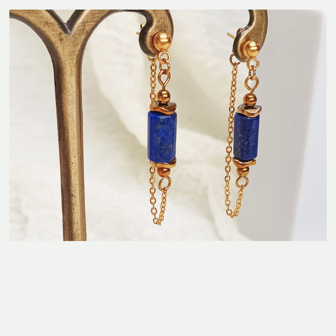 DIY boucles d'oreille chaîne et lapis lazuli