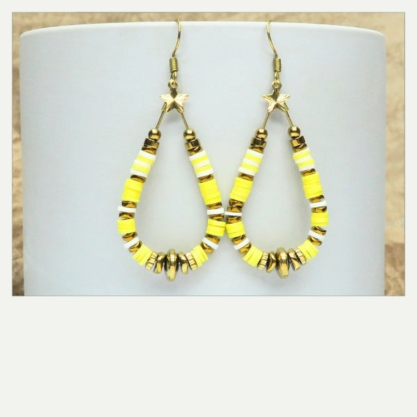 DIY créoles gouttes en perles jaunes et or