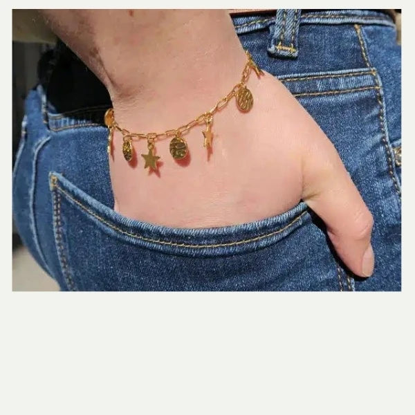 DIY bracelet chaîne et breloques acier doré