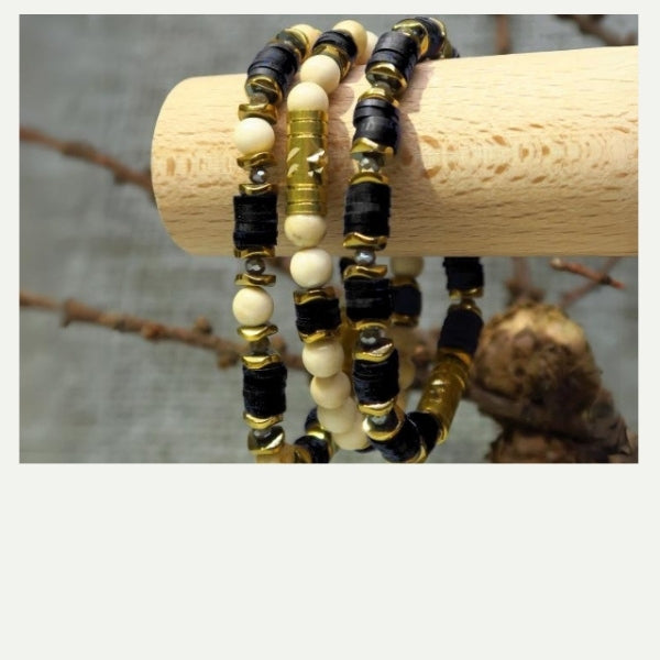 DIY bracelets noirs en perles heishi