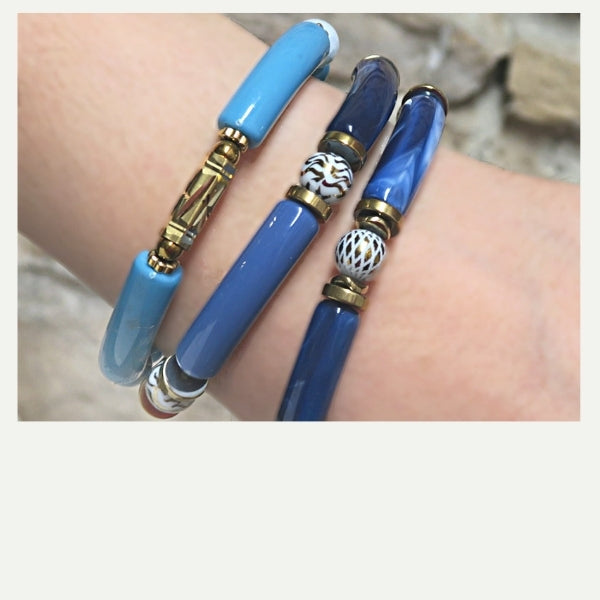 DIY bracelet perles tubes bleues