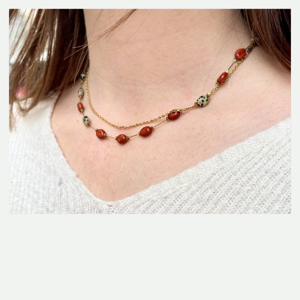 DIY Collier jaspe dalmatien et jaspe rouge