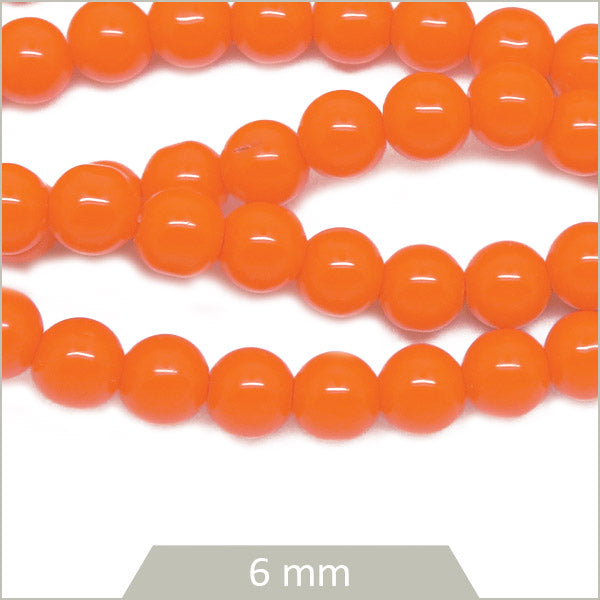Env. 65 perles de verre orange 6 mm