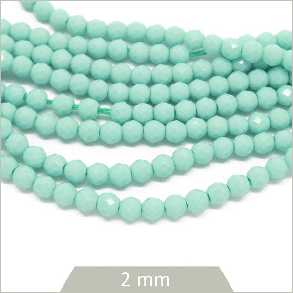 Env. 180 perles de verre à facettes 2 mm, bleu turquoise mat