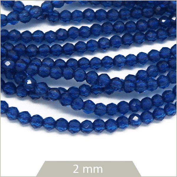 Env. 180 perles de verre à facettes 2 mm, bleu marine