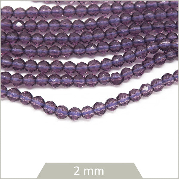 Env. 225 perles de verre à facettes 2 mm, violet Améthyste