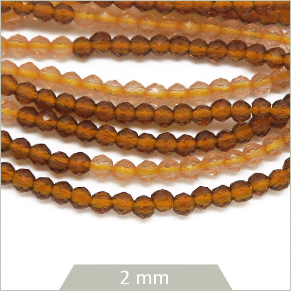 Env. 180 perles de verre à facettes 2 mm, bicolores brun/crème
