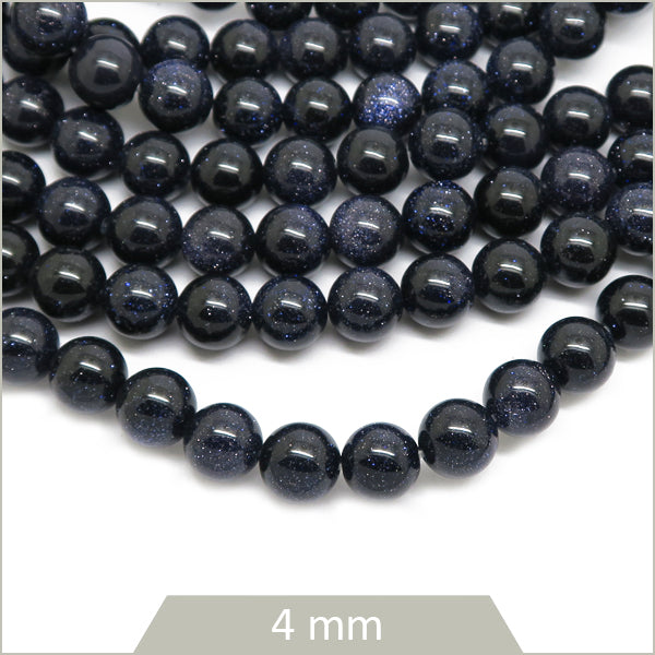 Env. 85 perles rondes Pierre de sable bleue, 4 mm