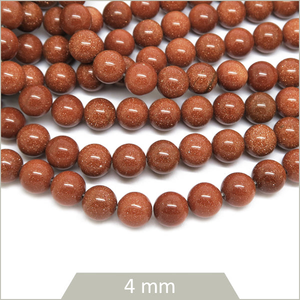 Env. 85 perles rondes Pierre de sable dorée, 4 mm