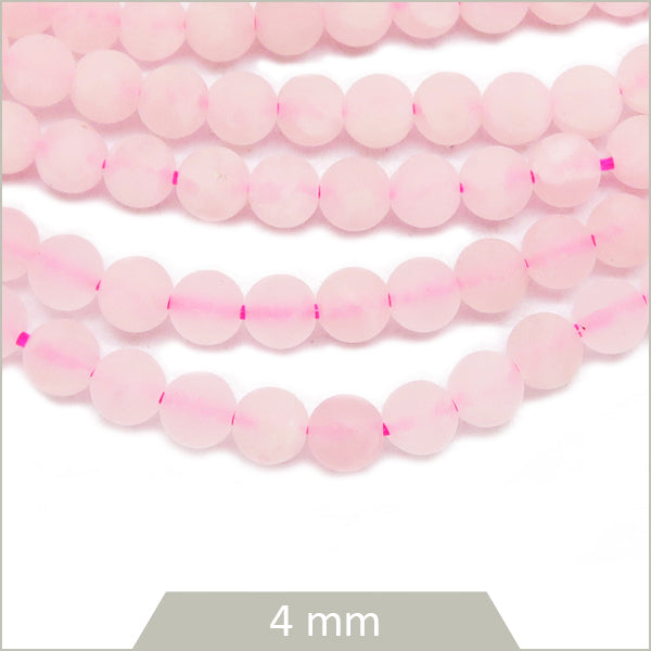 Env. 85 perles rondes Quartz rose mat, 4 mm