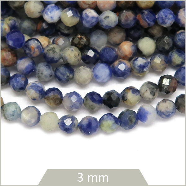 Env. 110 perles à facettes en Sodalite, 3 mm