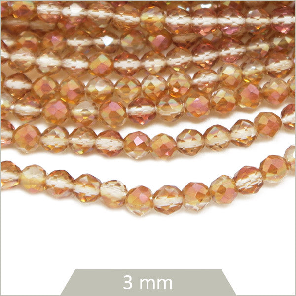 Env. 125 perles de verre à facettes rose orangé irisé, 3 mm