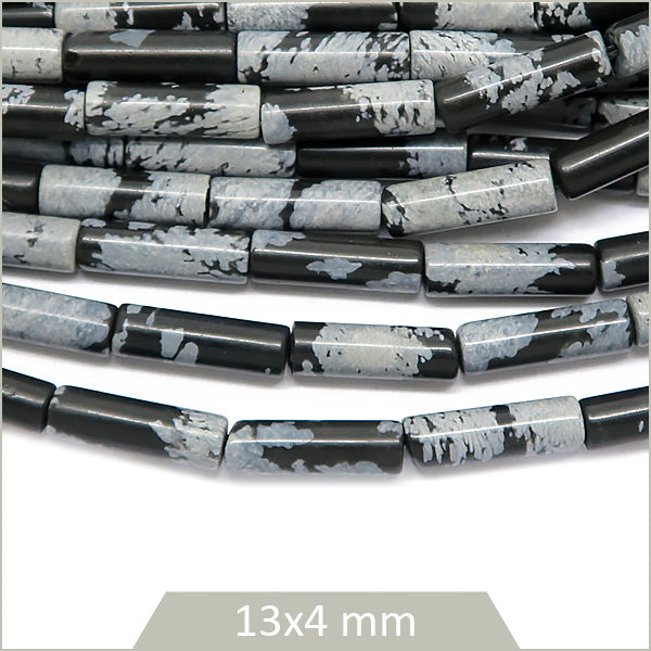Env. 30 perles tubes Obsidienne, 13x4 mm