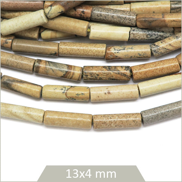 Env. 30 perles tubes Jaspe paysage, 13x4 mm